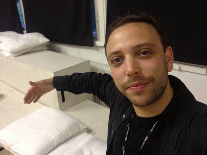 alex eisenberg sitting with an imaginary person